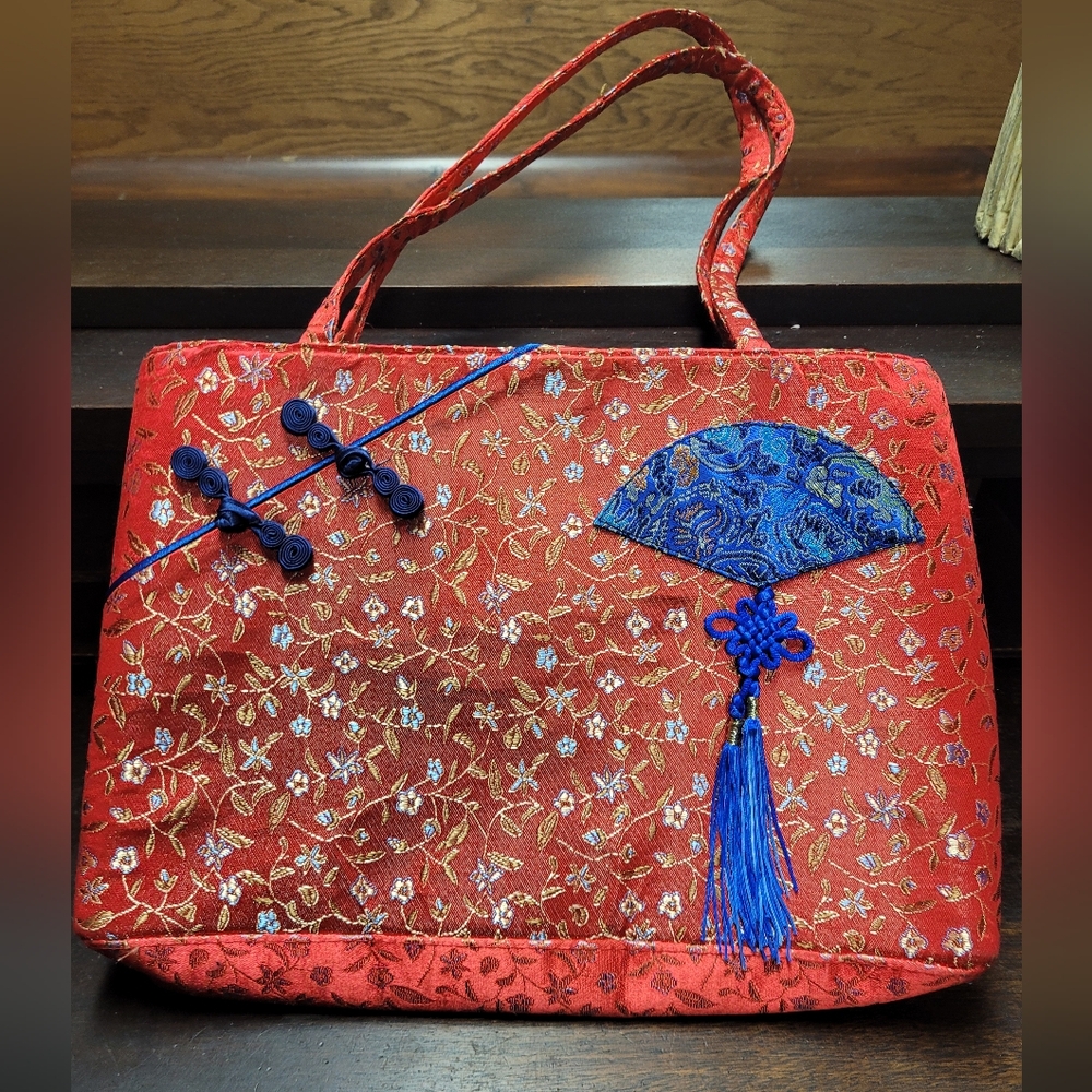 Red and Blue Embroidered Women's Bag